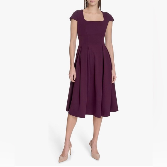 Calvin Klein Dresses & Skirts - NWT Calvin Klein Womens Cap Sleeve Square Neck Fit & Flare Midi Crepe Dress